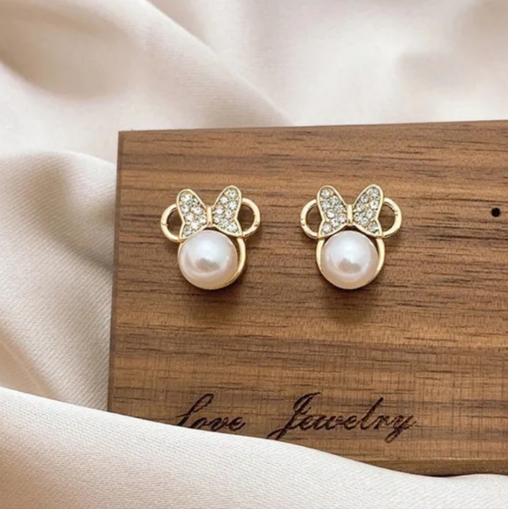 Kids Gold Pearl Bow Stud Earrings